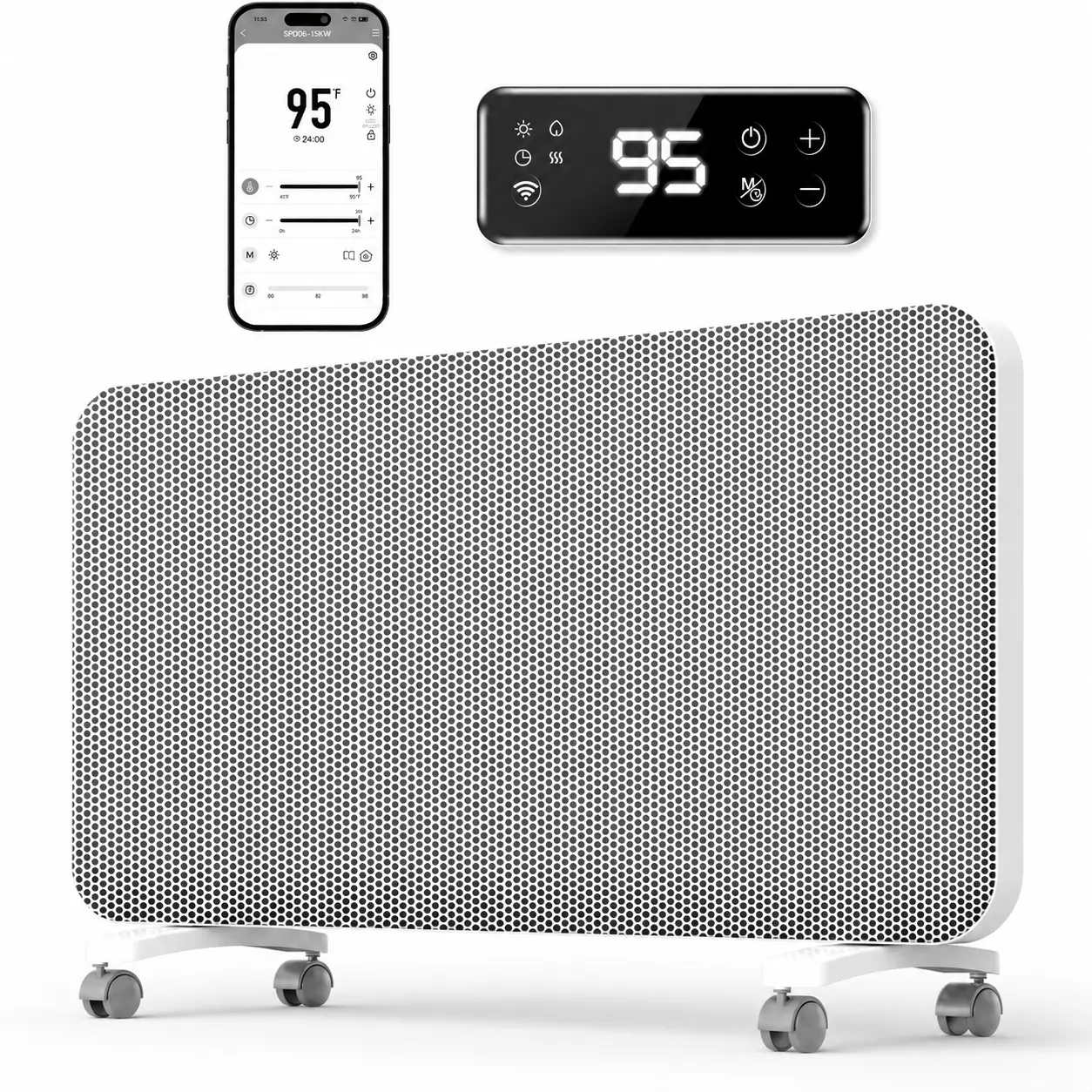 TEHANLD Smart Graphene Panel Space Heater - 1500W Power, Programmable Thermostat, WiFi App Control, Quiet Fanless Heating, Freestanding/Wall-Mounted for Indoor Household Use