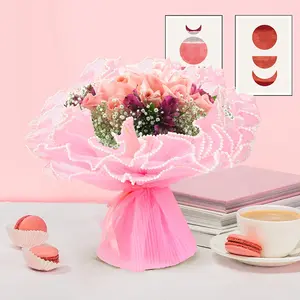 3pcs single-sided pearl wavy ruffled edge pleated wave yarn flower bouquet packaging mesh, suitable for flower bouquet packaging, Valentine's Day, wedding anniversary, holidays, etc