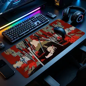 Japanese Anime Samurai Girl with Katanas & Red Spider Lilies Large Gaming Mouse Pad, Extended XXL Desk Mat with Stitched Edge & Non-Slip Rubber Base, Ideal for Gamers, Anime Fans and Japanese Culture Lovers, Perfect for Gaming Rooms, Home Offices