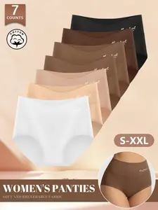【Soft Cotton】 Morelect High-Waist Women's Underwear Set,Breathable, Comfortable, Logo Design, Multi-Colors, Sizes S-Xxl, 7 Pcs