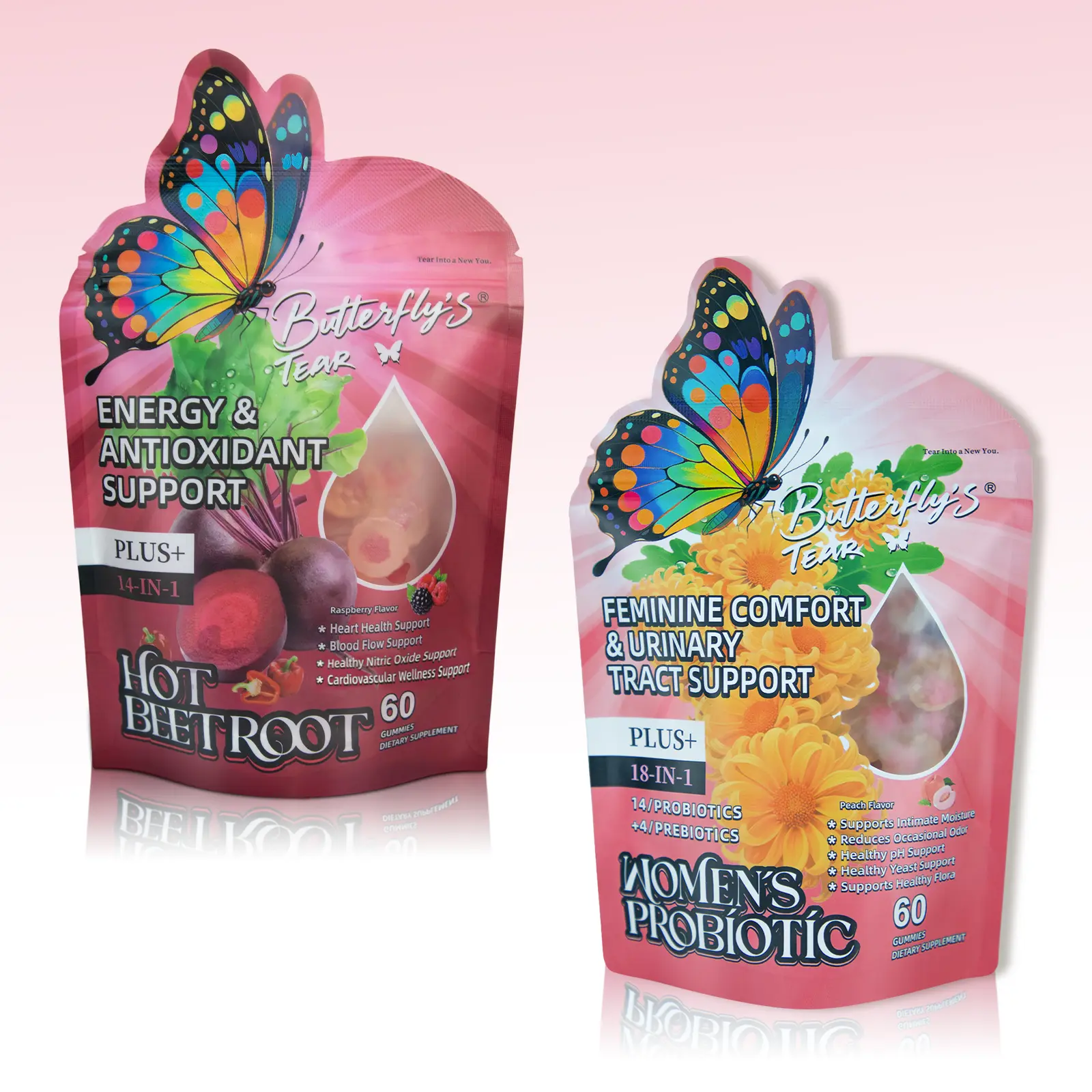Butterfly's Tear 14-in-1 Hot Beetroot & Women's Probiotic Gummies – With Beet Root, Cayenne, 14 Probiotics – Metabolism, Heart, Flora Support – 60 Count