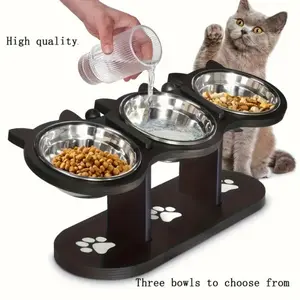 Raised Cat Bowl, Adjustable Cat Food Bowl, 15 Degree Tilted Food Bowl for Cats, Puppies and Small Pets, Raised Dog Food Bowl, Adjustable Dog Food and Water Bowl, with 3 Stainless Steel Stands, Pet Essentials, Easy to Assemble and Carry, Easy to Clean