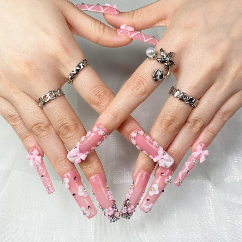 Reusable Press-On Nails Glossy Gel Finish Short Coffin Almond Easy Apply Remove Strong Hold Nail Kit for DIY Home Manicure with Nail File Glue and Storage Box