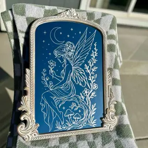 Moonlit Whimsy – Etched Mirror with Fairy, Mushrooms & Moon Magic