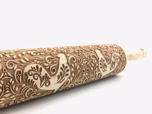 Embossed Floral Rooster Rolling Pin-Pottery