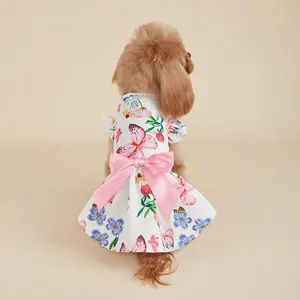 Small Dog Floral Dress with Bow, Adorable Poodle Pet for Daily Wear, Perfect for Medium and Small Breeds