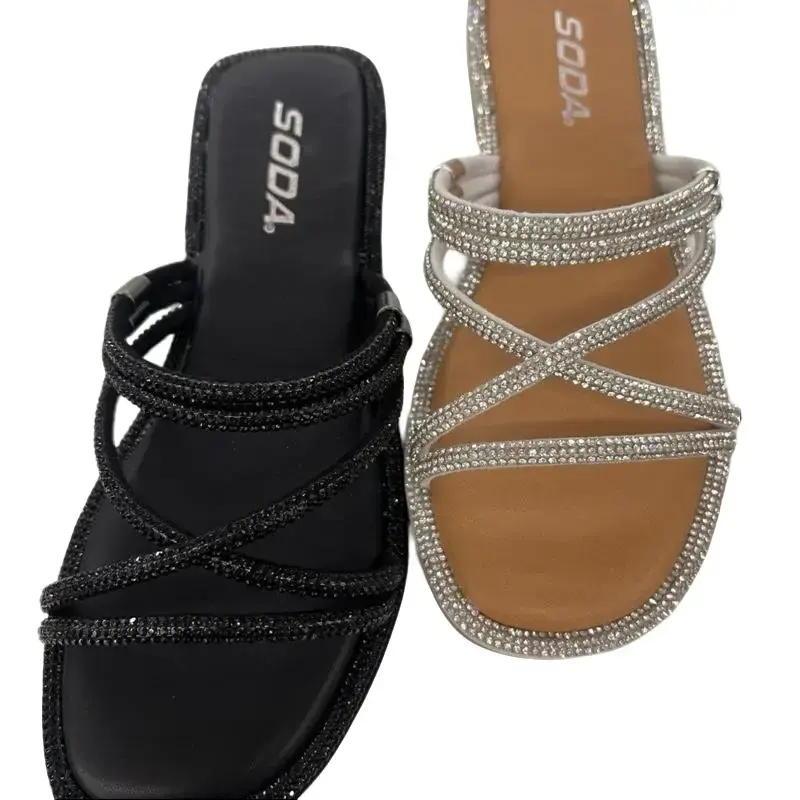 WOMENS FLAT SLIDE SANDAL WITH RHINESTONE DETAILS DELWIN-S