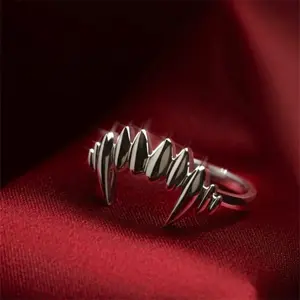 2025 New Fashionable and minimalist hip-hop style stainless steel vampire split ring for men's trendy ring accessories Smooth Surface Best Gift