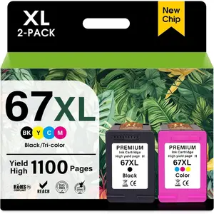 67XL Printer Ink  High Yield  for  Ink 67 XL for  DeskJet 1255 2755 2722 2700e Plus 4152 4155 Envy 6052 Pro 6052 6455 (1 Black, 1 Color)