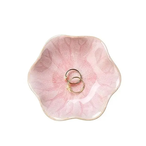 Lotus Leaf Shape Decorative Ring Tray, Small Key Bowl, Ceramic Trinket Tray Jewelry Dish Organizing Necklace Earrings, Home Decoration for Mom Best Friend Sister, Pink.