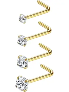 Hypoallergenic 316L Surgical Steel Nose Rings Studs, Nose Piercing Jewelry, 14k Plated, L-Shaped Design, Sizes 1.5mm-3mm, Unisex Jewelry