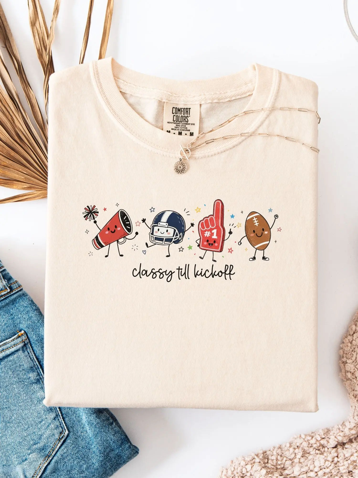 Women’s Cotton Crew Neck Short Sleeve Relaxed Fit Graphic Tee Classy Till Kickoff Football Girl Shirt Game Day Tailgate Mama Tee