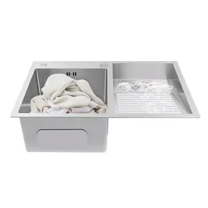 70 * 48 cm Laundry Sink, Household Stainless Steel Laundry Sink with Washboard, Laundry Sink With Washboard