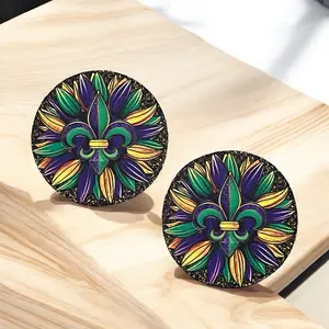 Mardi Gras Fleur-de-Lis Car Coasters Set of 2 - Decorative Tableware with Colorful Design