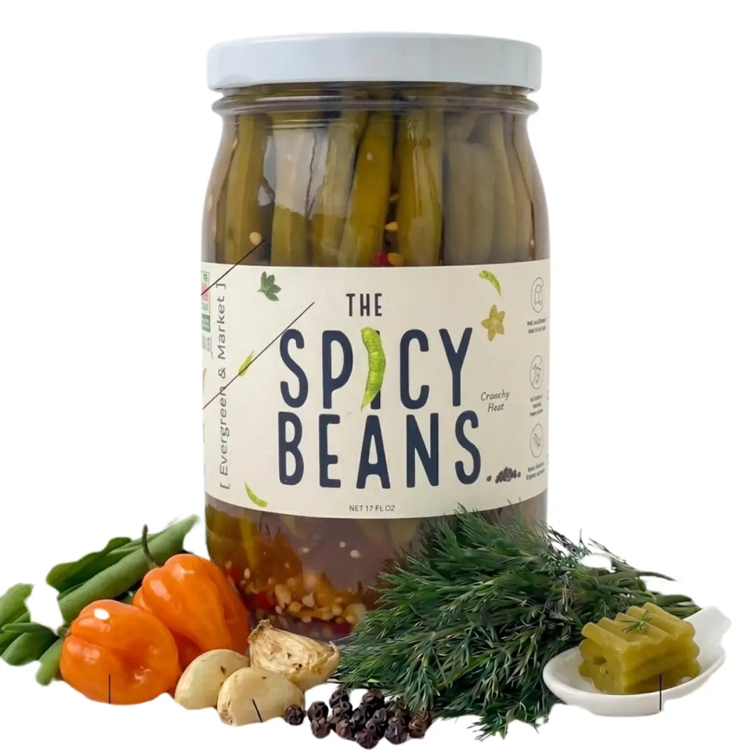 [PICKLES] Sour Spicy Garlic Chili Green Beans - Canned Pantry Snack - 17 Oz for Cocktails, BBQ, Sour Spicy Pickle