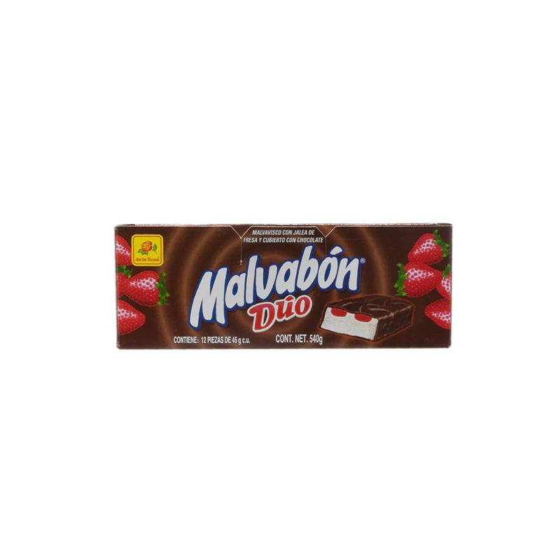 Malvabon Dúo 12pcs Chocolate Covered Strawberry Filled Malvavisco 45g Each Pack of 12 Pieces
