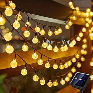 Solar LED Light Beads 16ft 22.9ft 39ft Outdoor 0.67 inch Crystal Ball 8 Modes for Garden Porches Wedding Party Christmas Yard Decorations