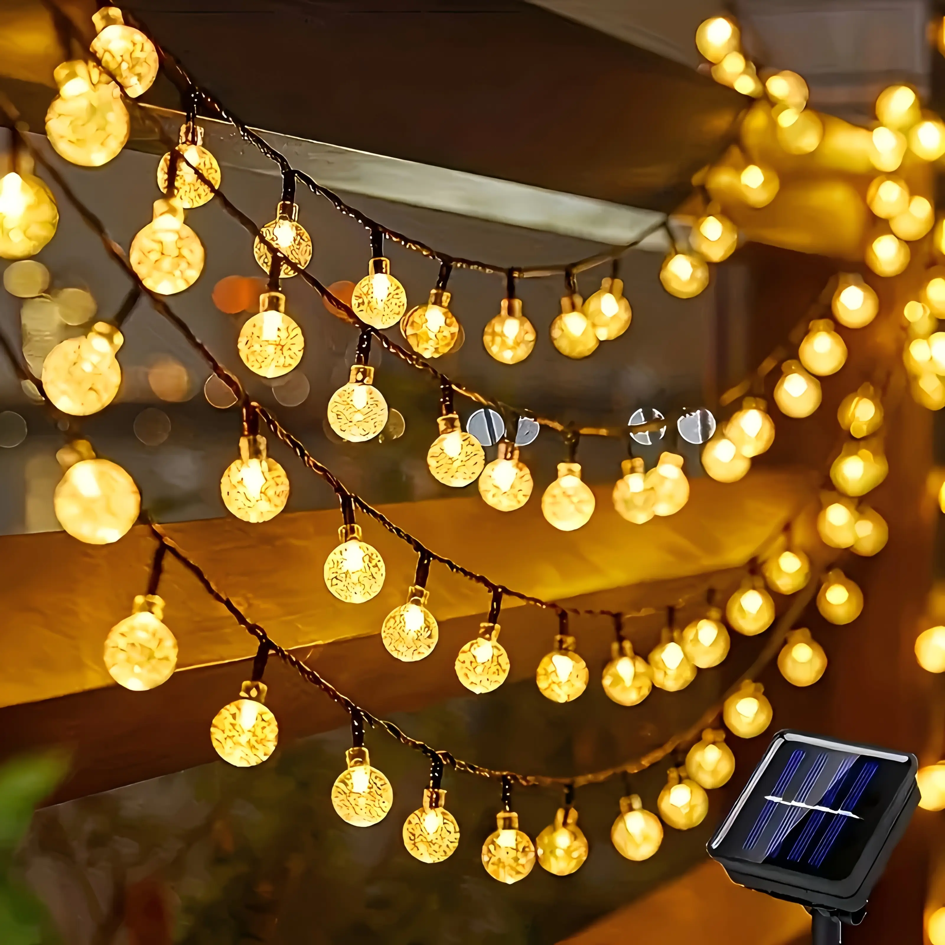 Solar LED Light Beads 16ft 22.9ft 39ft Outdoor 0.67 inch Crystal Ball 8 Modes for Garden Porches Wedding Party Christmas Yard Decorations