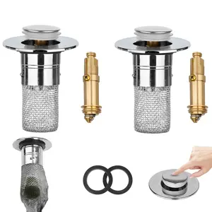 Hair Stainless Steel Popup Sink Stopper with Basket for Bathroom Kitchen Shower,Pop-up Bounce Core Floor Basin Drain Filter,Replacement Sink Plug