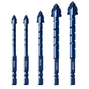 5PCS Multifunctional Off-Center Diamond Drill Bits, Serrated Alloy Misalignment Drill Bits for Glass/Tile/Iroko Board, Hexagonal Shank Dry Hole-Drilling Drill Bits