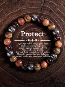 Protective Theme Unisex Bracelet, Tiger Eye Stone Banded Natural Stone Bead, Sports String Design, Wealth Attraction, Safety Guard, Beaded Bracelets