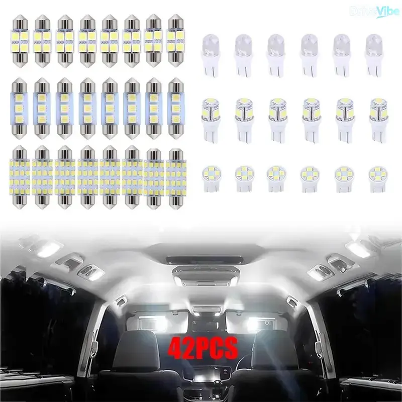 Interior Car Lights Kit Set Super Bright 6000K White (42 Pcs) - 12V T10 DE3175 Bulbs 31/36/41mm 2825 6411 6612f 6615f for Dome Map Door Trunk, Cars Vehicle Auto Interior Accessories