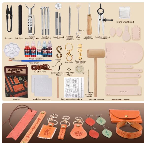 Handmade Leather Crafting Tool Set with Embossing Tools, Complete Supplies, and Step-by-Step Video Tutorials. A Beginner-Friendly Kit That Makes the Perfect Gift for DIY Enthusiasts and Leather Crafters. Handmade Leather Crafting Tool Set with Embossing Tools, Complete Supplies, and Step-by-Step Video Tutorials. A Beginner-Friendly Kit That Makes the Perfect Gift for DIY Enthusiasts and Leather Crafters.