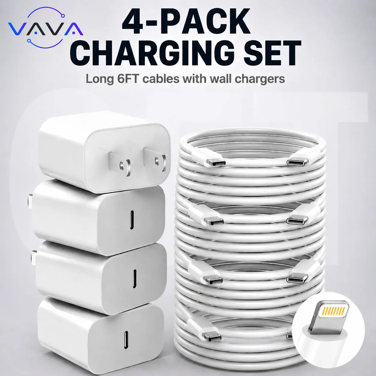 4-Pack 20W PD USB C Fast Wall Charger with 6FT USB-C to Lightning Fast Charging Cable – Compatible with iPhone 14/14 Pro Max/13/13 Pro/12/12 Pro/11/11 Pro/XS/XR/X/8, iPhone Charger Fast Charging Kit