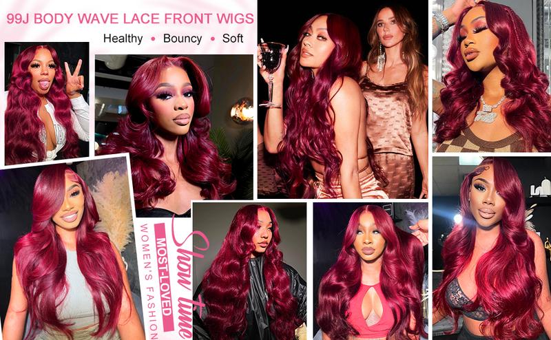 180 Density 99J Burgundy 13x4 HD Body Wave Lace Front Human Hair Wigs Red Colored 13X6 Transparent Lace Frontal Wig for Women PrePlucked Hairline