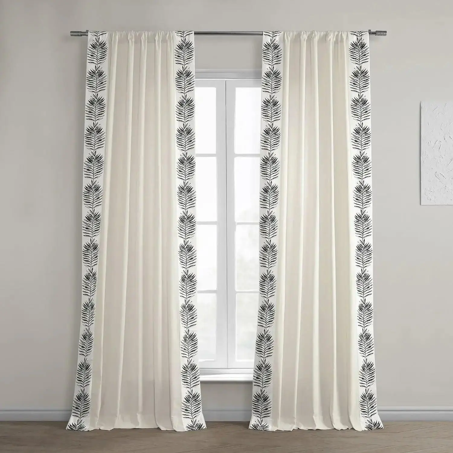 Black Bordered Cotton Print Curtain - Half-Price Home Decoration Curtain