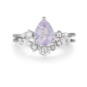 Floral Symphony Lavender Amethyst Ring Set White Vermeil