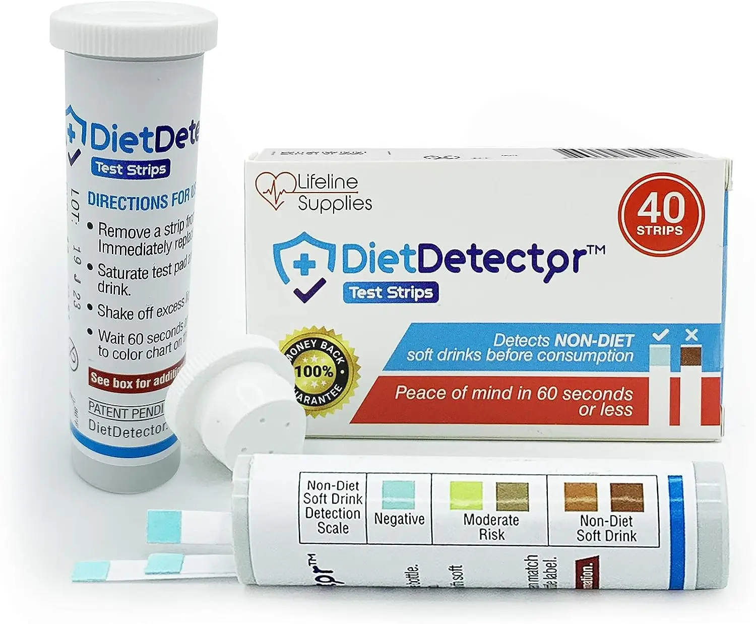 DietDetector Test Strips - Detects Non-Diet Soft Drinks Before Accidental Consumption - A Must Have for Diabetics and The Health Conscious - 40 Strips