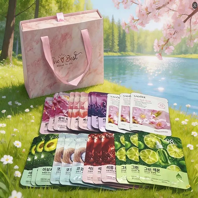 Summer 24 Counts Bulk Value Gift Bag, 8 Plant Extract Fruit Beauty Face Mask, Hydrating Oil Control, Brightening Full Skincare, Multi-Pack Liquid Masks, Facial Masks