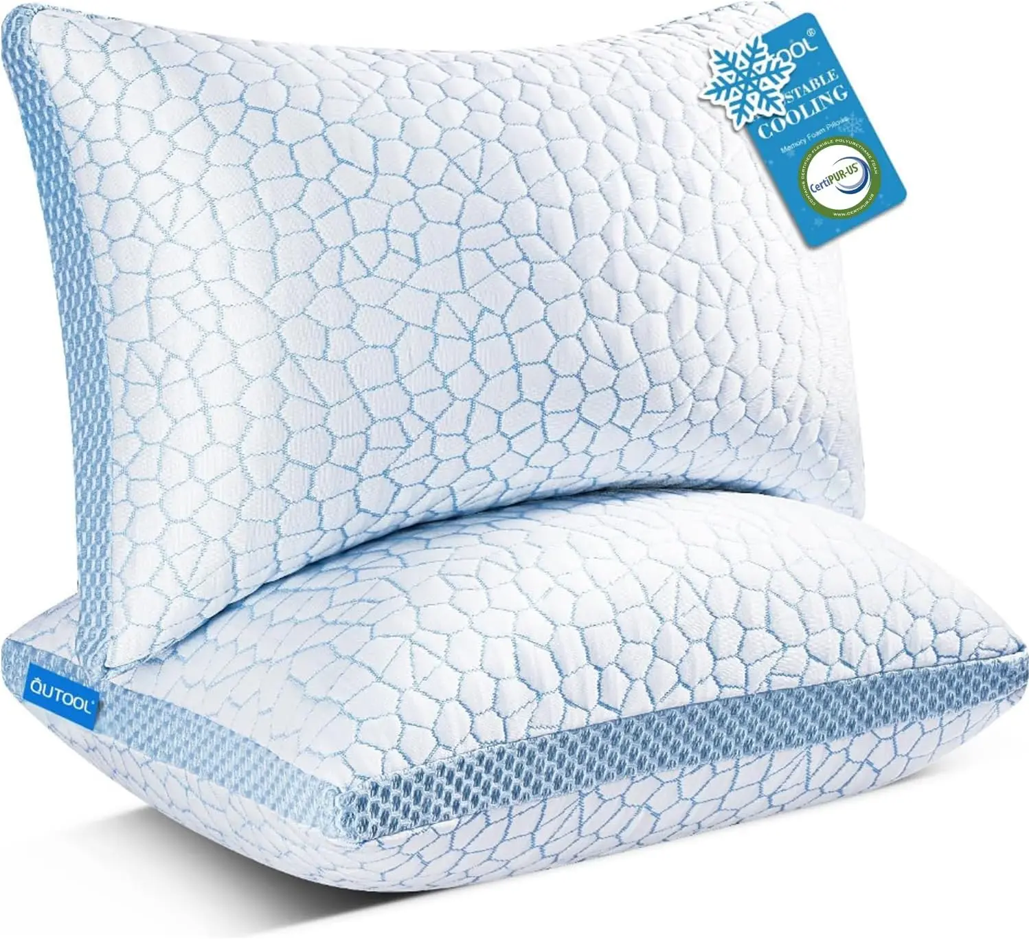 QUTOOL Enhanced Cooling Sleeping Pillows, CertiPUR-US Shredded Memory Foam Queen Size Set of 2, Adjustable Bed Pillows for Hot Sleepers (Side Sleepers Compatible)