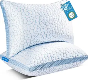 QUTOOL Enhanced Cooling Sleeping Pillows, CertiPUR-US Shredded Memory Foam Queen Size Set of 2, Adjustable Bed Pillows for Hot Sleepers (Side Sleepers Compatible)