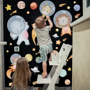 Planet & Animal Pattern Wall Sticker, 4 Counts/set Self Adhesive Wall Decal, Wall Art Decorative Sticker, Art Stickers for Home Living Room Bedroom