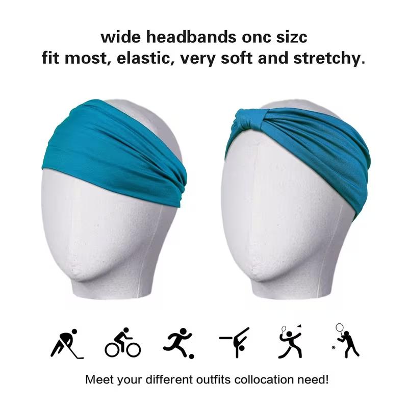 8 Pack Wide Headbands for Women & - Soft Elastic Non-Slip Hair Bands Suitable for Yoga, Gym, Workout, Running, Boho African Knotted Turbans with Ties, Dark Green & Teal, Elastic Ties for Ponytails, Braids, Buns