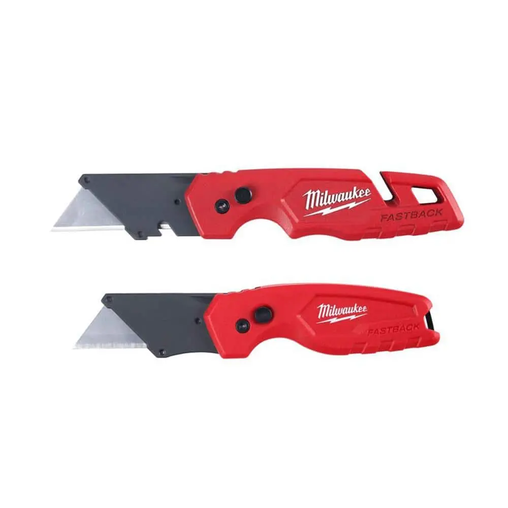 FASTBACK Folding Utility Knife and Compact Folding Utility Knife with Blade Storage and Gut Hook (2-Piece)