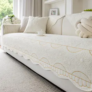 Cotton Quilted Pet Couch Covers for Sofa Farmhouse Rustic Floral Embroidery Sectional Couch Cover Soft Anti-Slip Sofa Slipcover Furniture Protector for Kids, Dogs, Pets (Cream,28"x28")