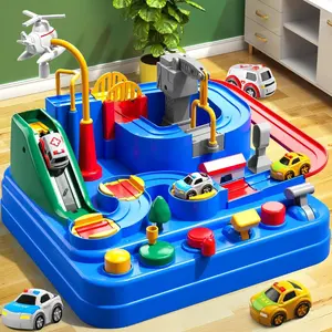 Car Race Track for Kids Ages 1-3, Kids Car Toys for Boys, Race Track for Toddlers 1-3, City Set with 4 Small Cars and Helicopter, Educational Birthday Gifts