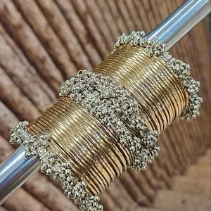 Bajri Steel Set Bangles - Elegant Gold and Silver Colorful Design for Women's Fashion Accessory