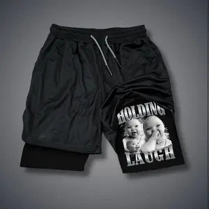 Tuff Baby Holding Laugh  – Merch Summer Men's Shorts - Oversized Graphic Polyester Shorts for Men, Breathable & Quick-Drying, Double-Layer Sports Shorts with Elastic Waistband , Perfect for Meme Lovers and Emoji Fans