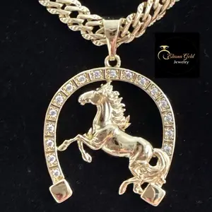 Gold Horse Pendant Necklace with Spanish Chain