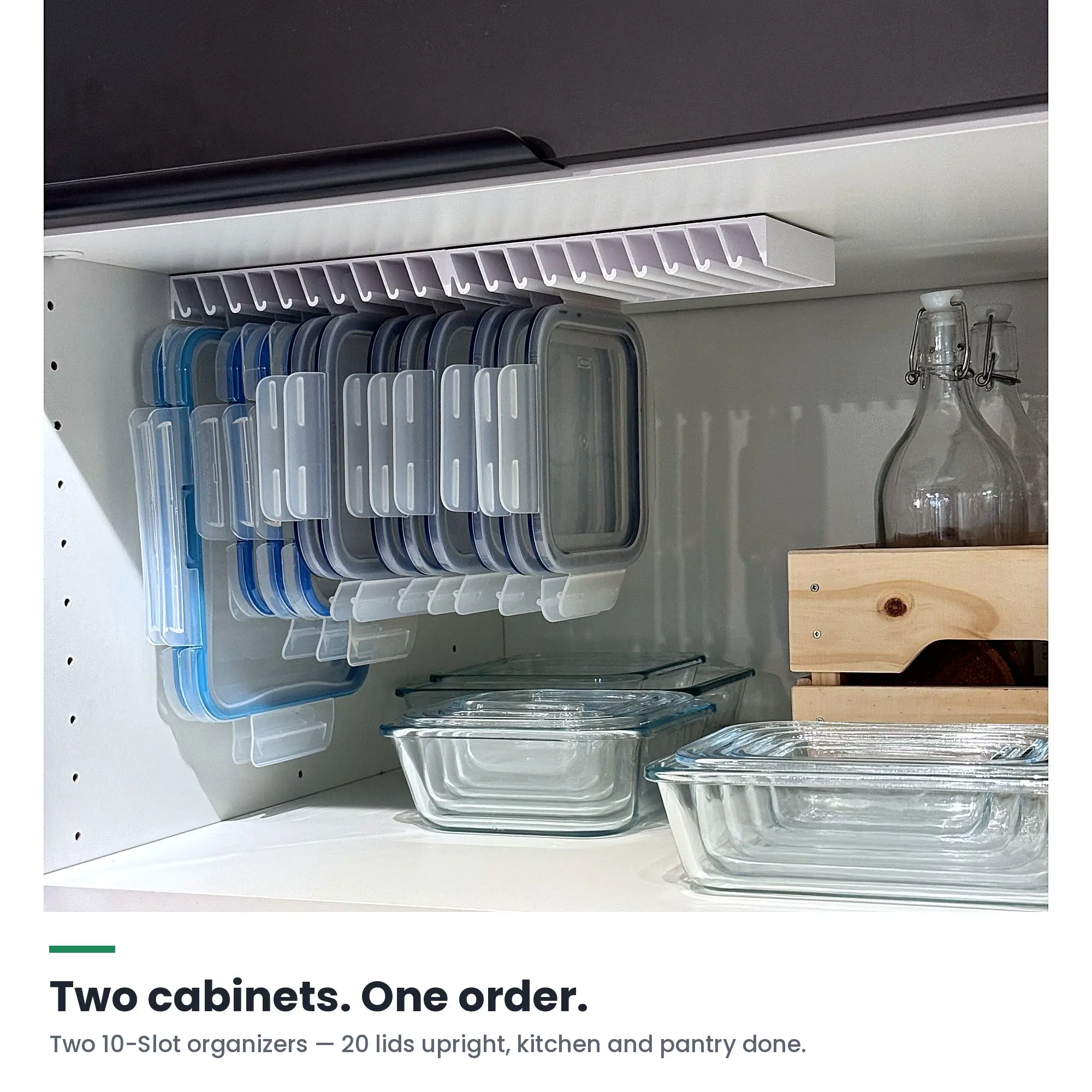 LidLoft 10-Slot Lid Organizer - 2-Pack, Home Storage Holder for Kitchen Cabinet, Drawer, Shelf, Wall Mount Use