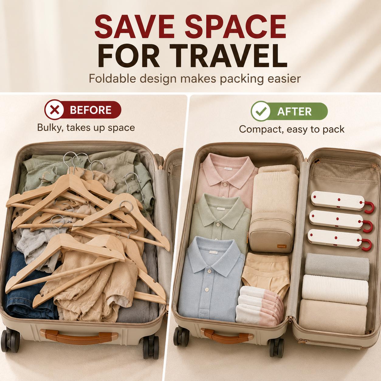 3 PCS Foldable Travel Hanging Hangers - Folds Flat, Travel Packs Space Saver, Non-Mark Non-Scratch Wrinkle-Free Garment Holder, Home Organizer, Small Closet Declutter Tool, Minimalist Decluttering
