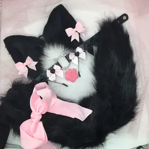 black pink ear necklace Halloween costume kawaii goth