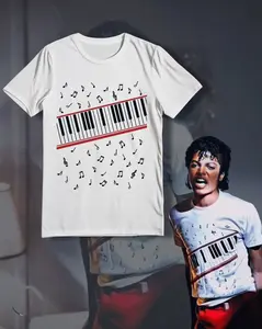 MJ "Music Notes Piano" Graphic Tee, Oversized Heavyweight Cotton Tee, Keyboard Design Shirt, Music Lover Streetwear Unisex