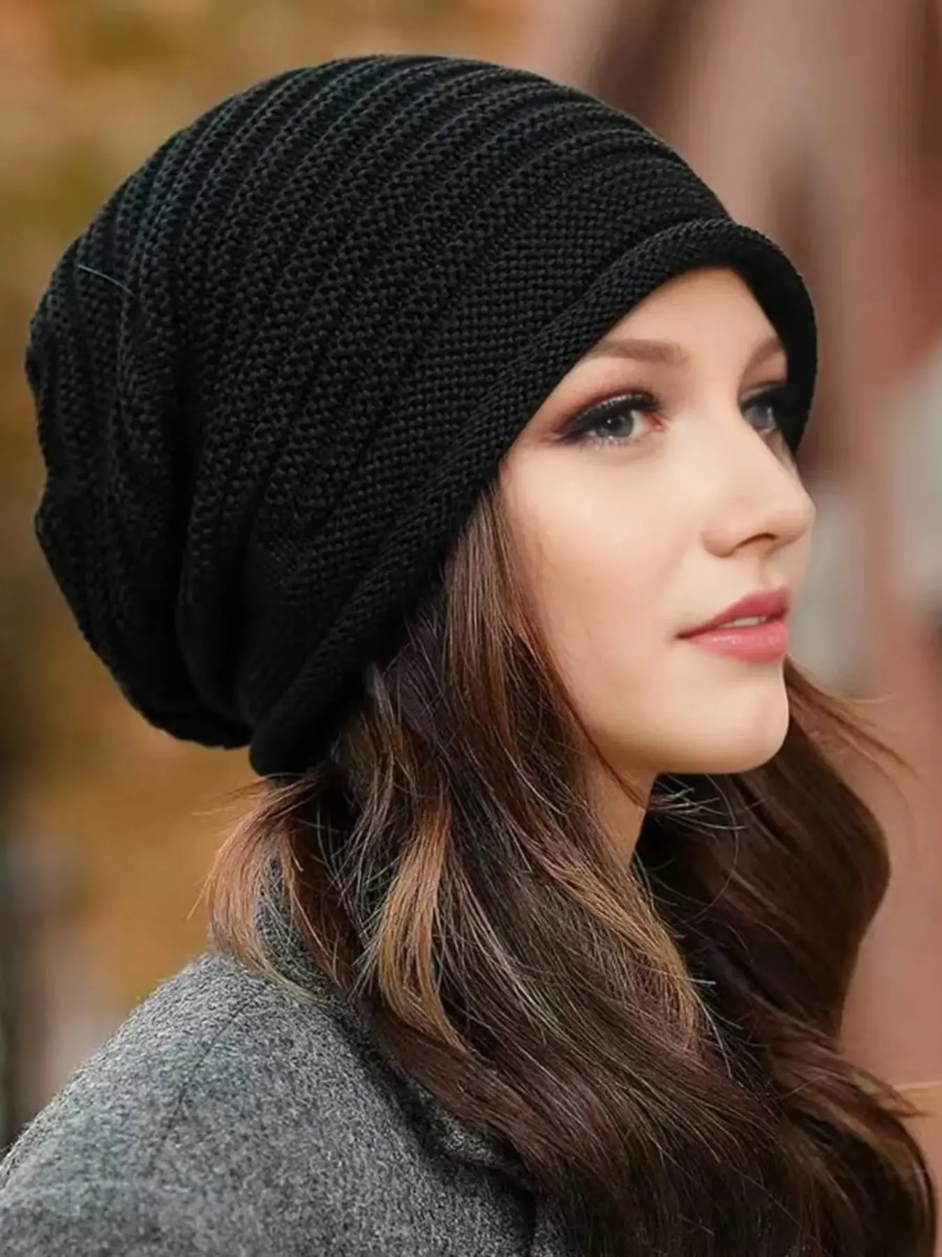 Women's Striped Boho Style Knit Beanie Hat, Winter Warm & Comfortable, Street Party Wear, Fashionable & Stylish Design, Knit Hats, Knitted Hat, Beanies, Fitted Hat