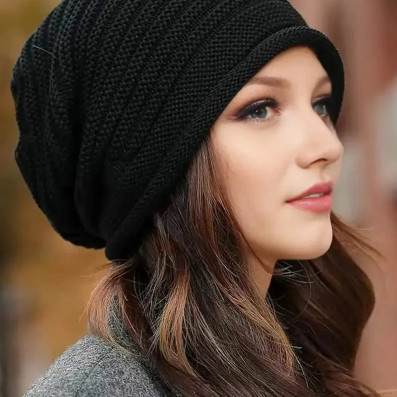 Women's Striped Boho Style Knit Beanie Hat, Winter Warm & Comfortable, Street Party Wear, Fashionable & Stylish Design, Knit Hats, Knitted Hat, Beanies, Fitted Hat