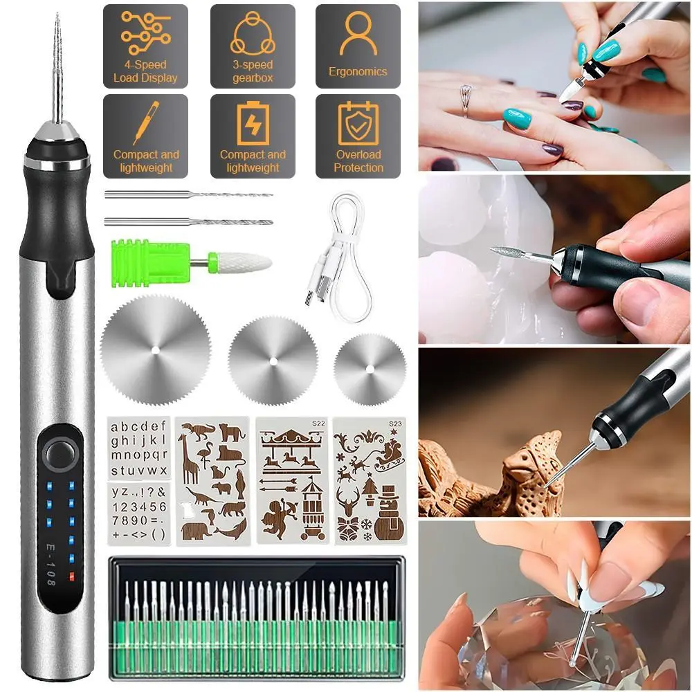 【Summerfinds】Mini Electric USB Rechargeable Engraving Pen Bits, Cordless DIY Engraver Tool, USB Rechargeable Power Tools with Polishing Function, Portable Engraving Machine, Usb Rechargeable Tools